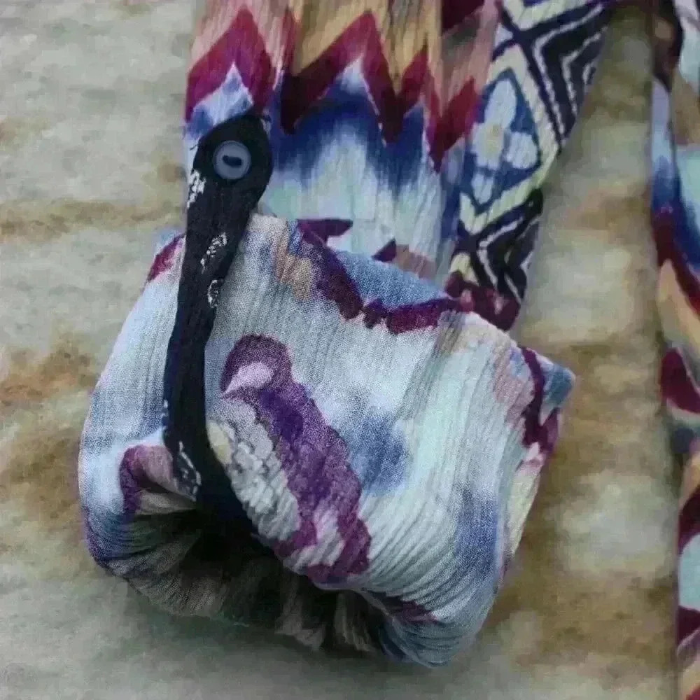 Desigual Roll Tab Sleeve Aztec Pattern Crochet Bu… - image 4